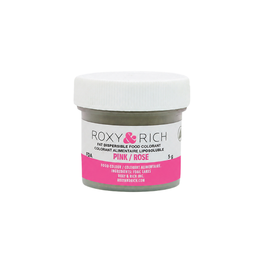Roxy & Rich Pink Fat Dispersible Food Color Dust 5g jar for coloring chocolate, cocoa butter, buttercream, and fat-based confectionery.