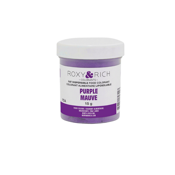 Roxy & Rich Purple Fat Dispersible Food Color Dust 15g jar for coloring chocolate, cocoa butter, buttercream, and fat-based confectionery.