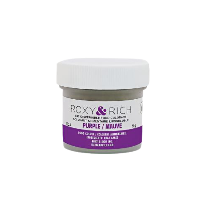 Roxy & Rich Purple Fat Dispersible Food Color Dust 5g jar for coloring chocolate, cocoa butter, buttercream, and fat-based confectionery.