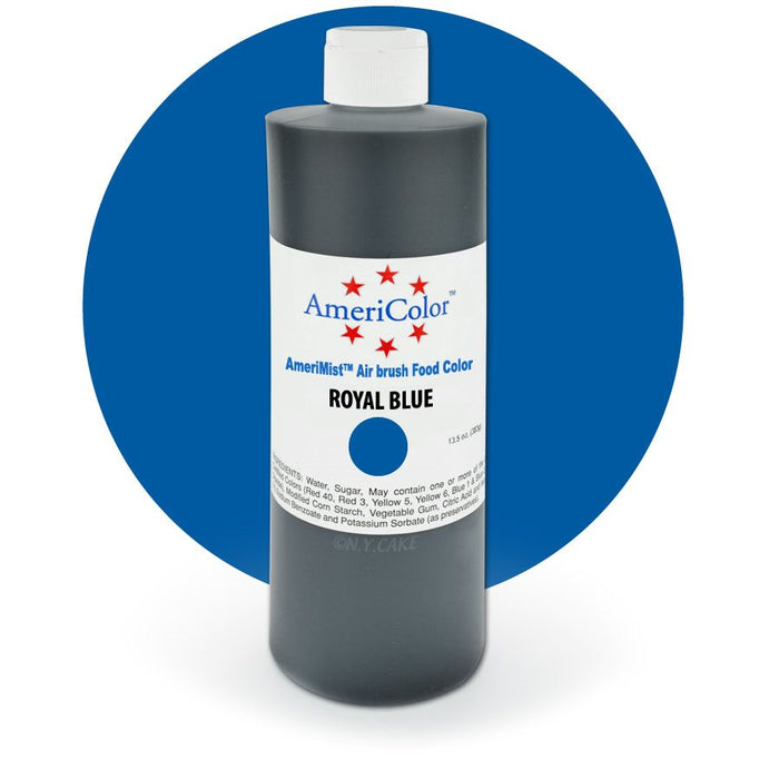 AmeriColor Royal Blue Airbrush Food Color 13.5 oz bottle for decorating cakes, cookies, fondant, buttercream, chocolates, and desserts
