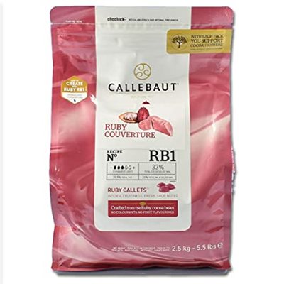 Callebaut Ruby RB1 couverture chocolate 33.6% cocoa 5.5 lb bag for molding tempering and desserts