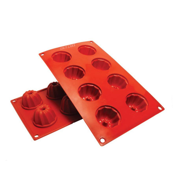 Red kugelhopf bundt silicone baking mold for mini cakes, mousse desserts, chocolates, and professional pastry baking by NY Cake®