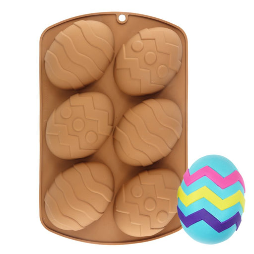 Decorative Easter egg silicone mold with 6 fancy egg cavities for chocolate, candy, fondant, mousse, and holiday dessert decorating by NY Cake®