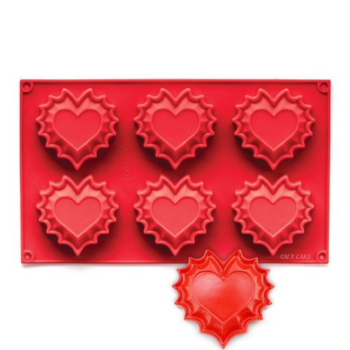 Red fluted heart silicone baking mold for Valentine’s desserts, mousse cakes, chocolates, candies, and heart-shaped treats
