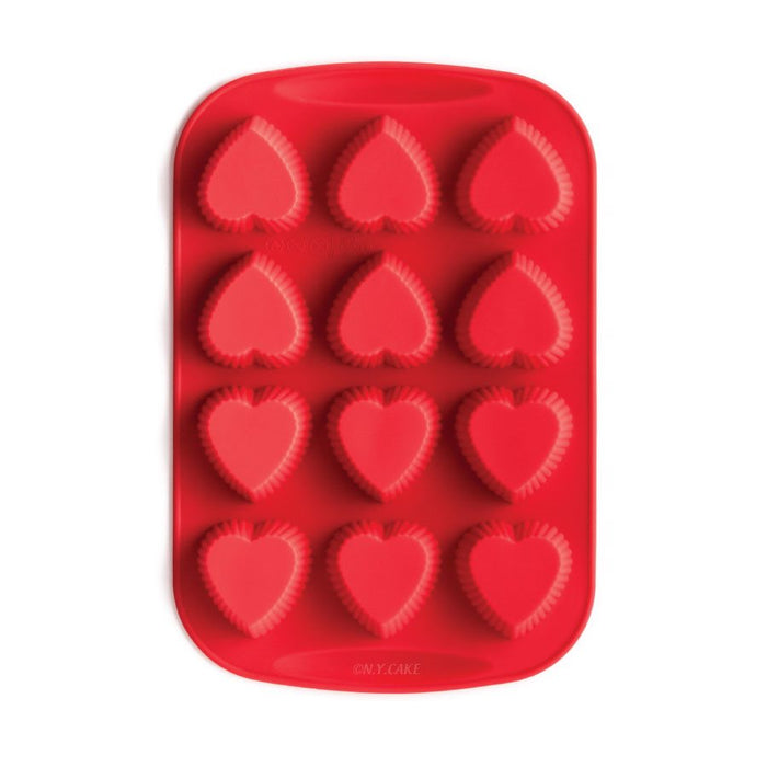 Mini Fluted Heart Silicone Baking Pan - NY Cake | Cake Decorating & Baking Supplies