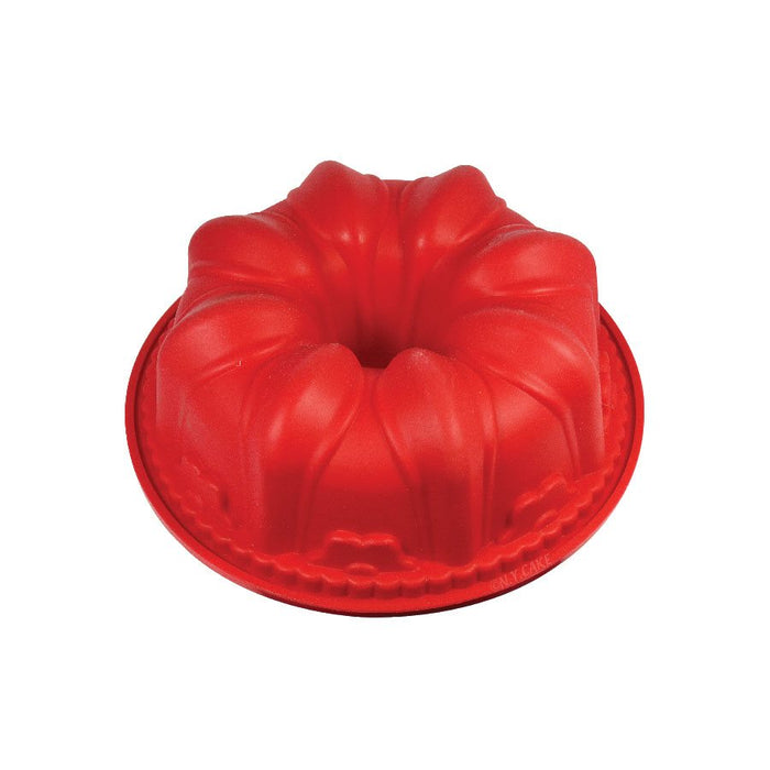 Red silicone classic bundt cake baking mold for cakes and specialty desserts
