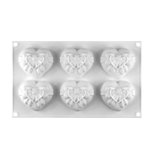 2 3/4" Heart w/ Bow Silicone Baking & Freezing Mold - 6 Cavity - NY Cake | Cake Decorating & Baking Supplies