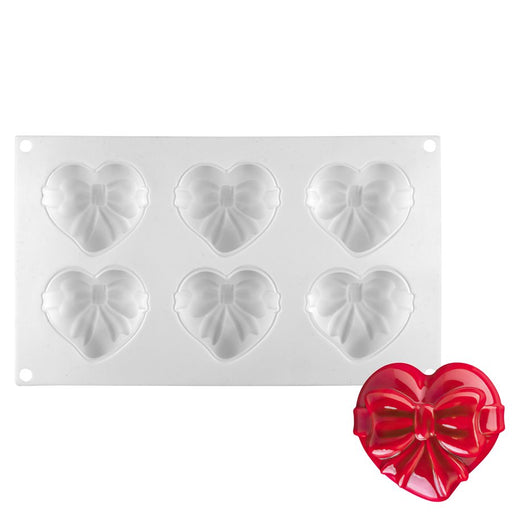 2 3/4" Heart w/ Bow Silicone Baking & Freezing Mold - 6 Cavity - NY Cake | Cake Decorating & Baking Supplies