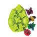 Green silicone baking mold with butterfly, ladybug, bee, and dragonfly designs for decorative desserts and chocolates