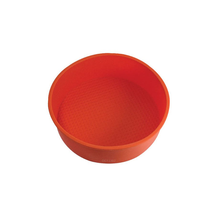 Red 7 inch round silicone baking pan for cakes mousse and desserts