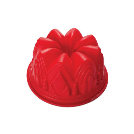 Red cathedral bundt silicone mold for decorative cakes, mousse desserts, gelatin treats, and elegant baking creations