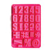 Pink silicone baking mold with numbers, symbols, and social media icon shapes for fondant, chocolate, candy, and cake decorating