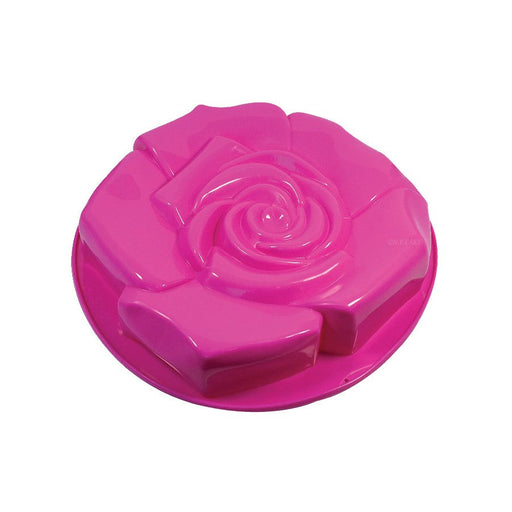 Pink blooming rose silicone baking mold for floral cakes and decorative desserts