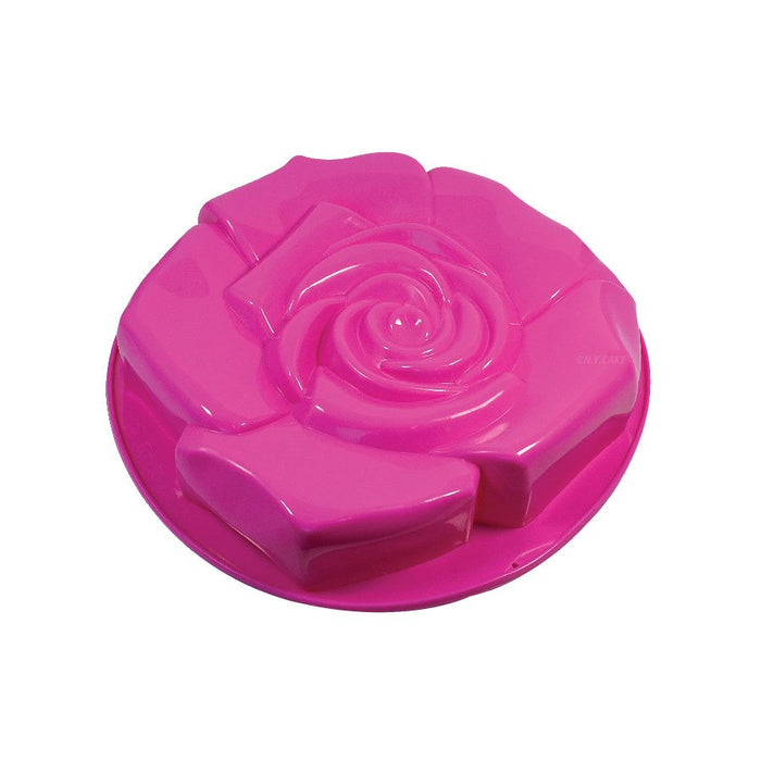 Pink blooming rose silicone baking mold for floral cakes and decorative desserts