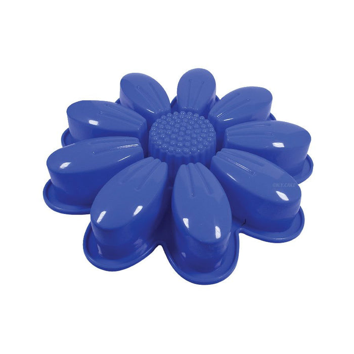 Blue 3D daisy silicone baking mold for floral cakes and decorative desserts