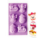 Purple Christmas silicone mold with snowman, sleigh, and reindeer cavities for holiday baking and dessert decorating by NY Cake®