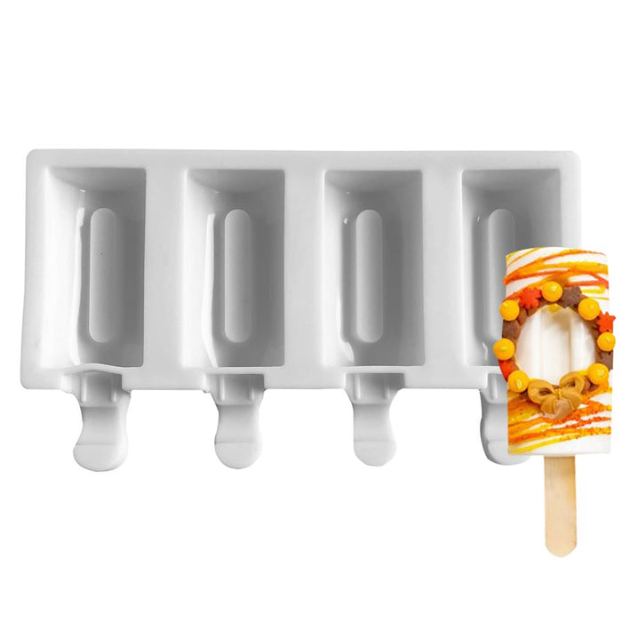 White 4 cavity silicone mold for cakesicles, ice cream pops, chocolate desserts, frozen treats, and candy making.