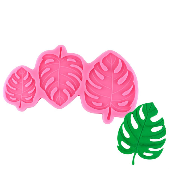 Pink leaves silicone fondant mold for cake decorating, tropical cakes, chocolates, cupcakes, cookies, and edible dessert decorations.