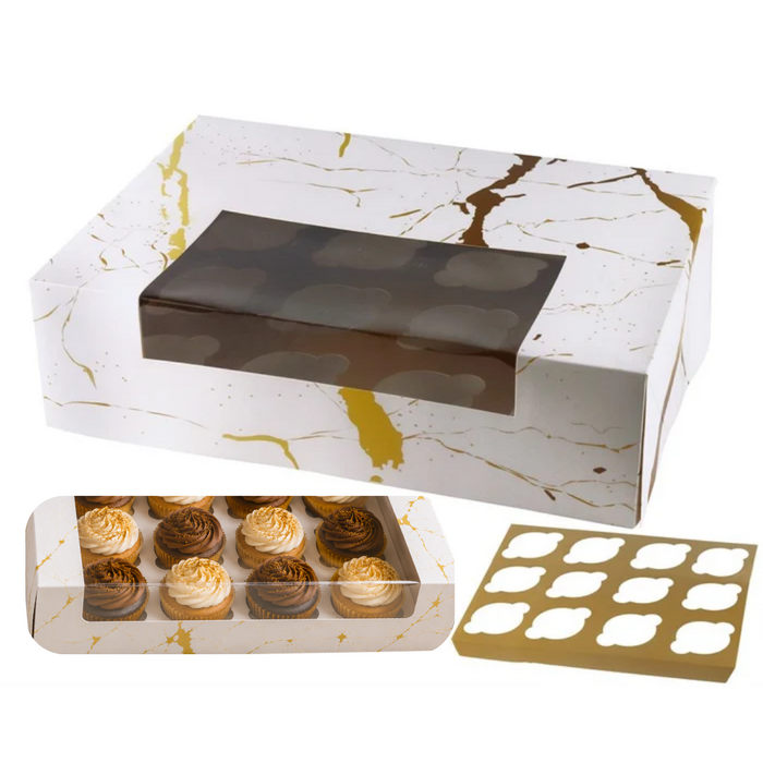 Gold Splatter Window Cupcake Box – 12 Cavity Bakery Box | NY Cake®