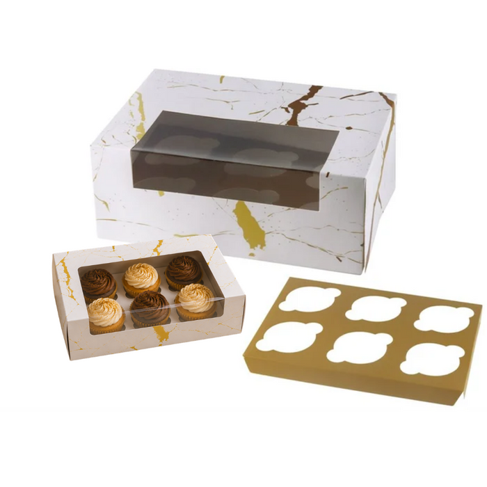 Gold Splatter Window Cupcake Box – 6 Cavity Bakery Box | NY Cake®