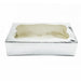 Silver 1 pound bakery cookie box with clear viewing window for cookies, brownies, pastries, and gift packaging