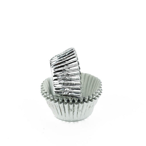 Silver cupcake liner on a white background