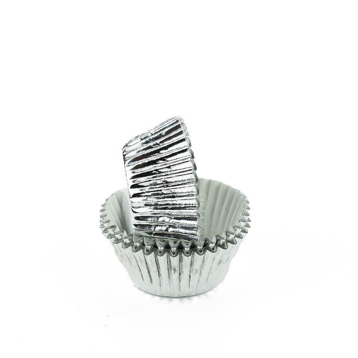 Silver cupcake liner on a white background