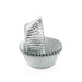 Silver foil standard-size cupcake baking cups with metallic finish, available in packs of 50 or 500.