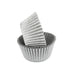 Silver glassine standard-size cupcake baking cups with greaseproof design, available in packs of 50 or 500.