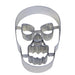 tinplated steel skull cookie cutter with detailed eye, nose and mouth cutouts, measuring 3 1/4 inches.