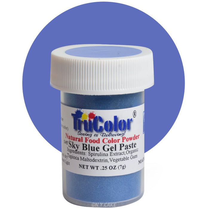 TruColor Sky Blue natural gel paste food coloring powder for cakes, buttercream, fondant, cookies, and dessert decorating.