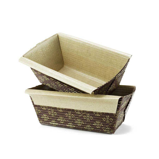 Small disposable paper loaf baking mold 4 x 2 x 2 inch for mini breads, pound cakes, tea cakes, bakery displays, and gift packaging.