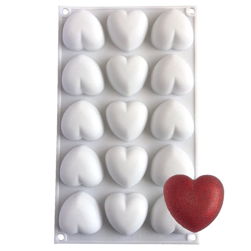 NY Cake Small Pillow Heart silicone mold with 15 heart cavities for mousse cakes, chocolate, frozen desserts and pastries