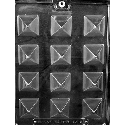 Small pyramid chocolate candy mold with geometric cavities for creating elegant three-dimensional chocolates and desserts