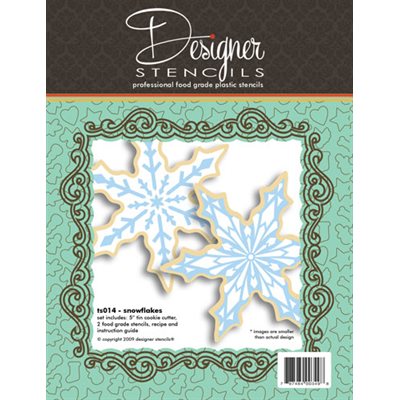 5 inch snowflake cookie cutter and two decorating stencils for Christmas cookies