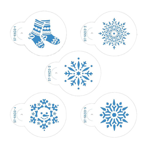 NY Cake snowflakes and stockings 5-piece mini Christmas stencil set