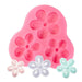 Spring Bloomers silicone fondant mold with three flower cavities for creating detailed floral cake, cupcake, cookie, chocolate, and fondant decorations
