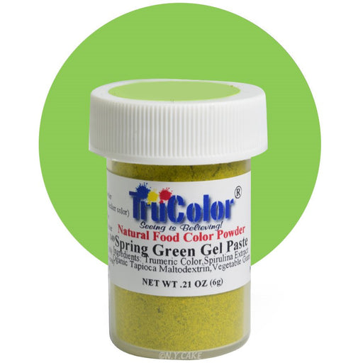 TruColor Spring Green natural gel paste food coloring powder for cakes, buttercream, fondant, cookies, and dessert decorating.