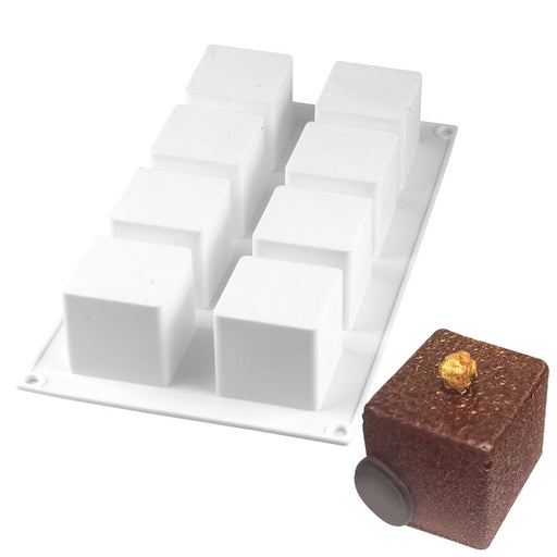 NY Cake Square silicone baking and freezing mold with 8 square 4.4 oz cavities for mousse cakes, chocolates, baked desserts and frozen treats