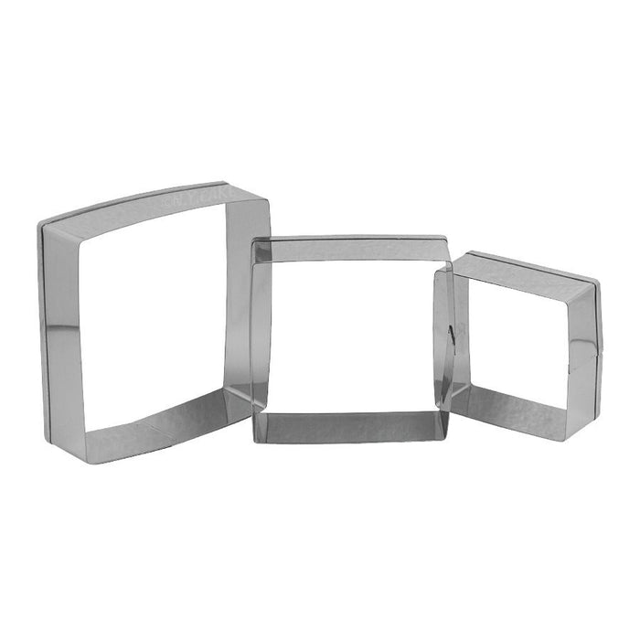NY Cake 3-piece stainless steel square cookie cutter set in three sizes for cookies, fondant and cake decorating