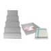 Professional square anodized aluminum cake pans in multiple sizes and depths for layer cakes, brownies, wedding cakes, and bakery desserts.