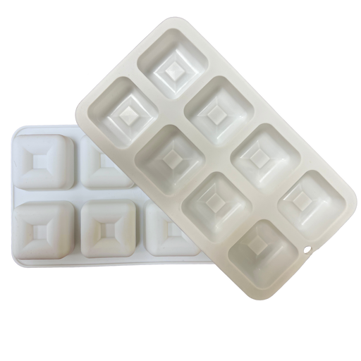 Square savarin silicone baking mold with 1.5 oz cavities for mini cakes, mousse desserts, pastries, and chocolates