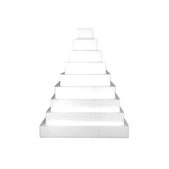 Square Styrofoam cake dummies in multiple sizes for tiered cake decorating