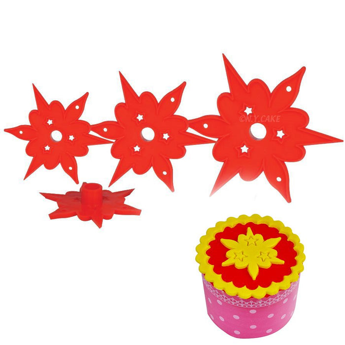 Starburst plunger cutter set with four sizes for fondant, gum paste, cookies, cupcakes and cake decorating.
