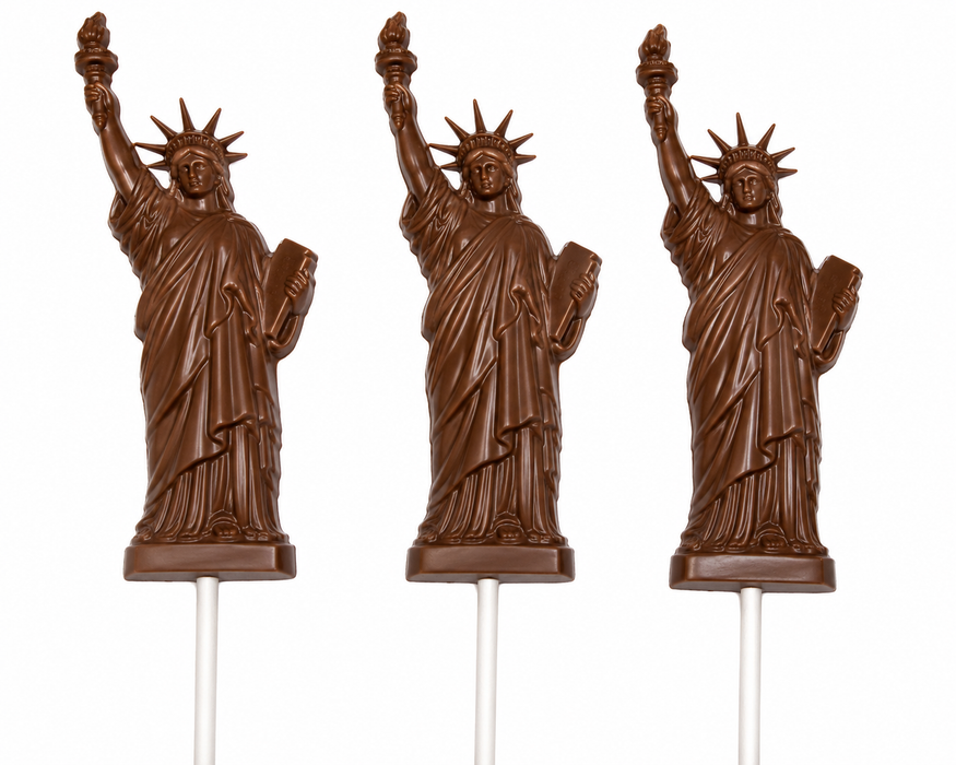 Statue of Liberty chocolate lollipop mold with detailed New York landmark design making 3 chocolate lollipops per mold