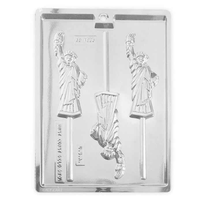 Statue of Liberty chocolate lollipop mold with detailed New York landmark design making 3 chocolate lollipops per mold