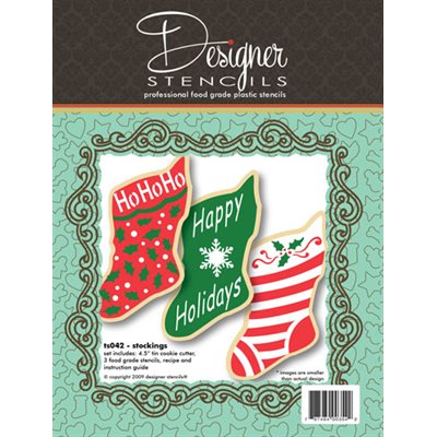 Christmas Stocking cookie cutter and stencil set with three holiday designs