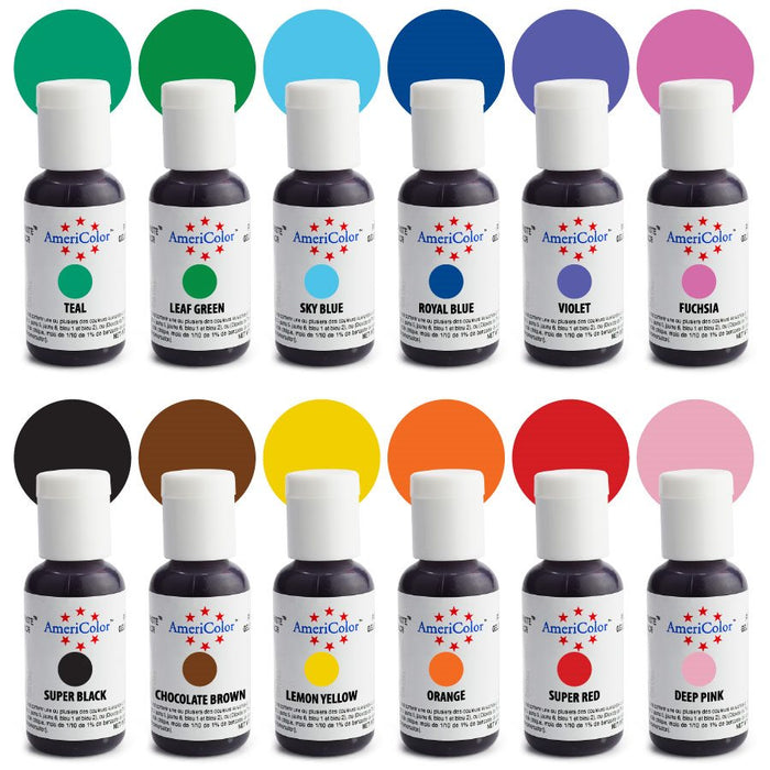 AmeriColor Student Soft Gel Paste food coloring kit with 12 vibrant decorating colors for cakes, cookies, fondant, buttercream, and icing.