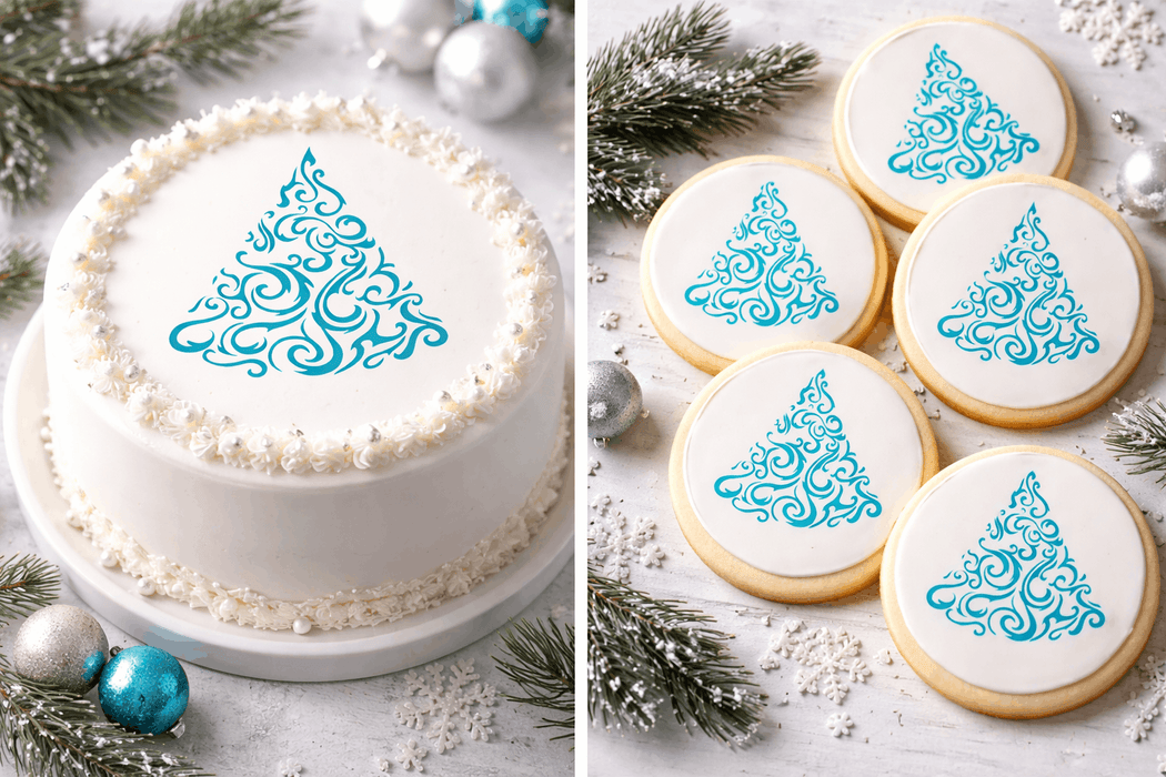 Stylish Christmas Tree Stencil for Cakes, Cookies, Cupcakes, & Macarons