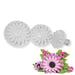 Sunflower plunger cutter set with three fondant and gum paste flower cutters in multiple sizes for cake decorating